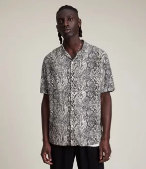 Image of AllSaints Mens Reptilia Shirt, Off White, Size: S