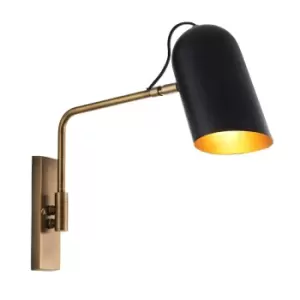 Image of Wall Light - Antique Solid Brass & Matt Black - 10W LED E27 - Dimmable - e10431