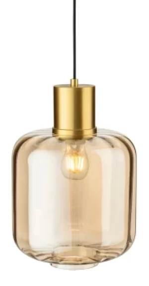 Image of Eton Pendant Light Brushed Brass with Amber Glass