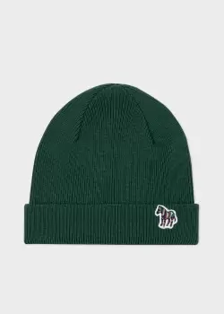 Image of Ps Paul Smith Forest Green Wool Zebra Logo Beanie Hat