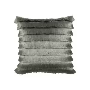 Image of Furn Flicker Tiered Fringed Cushion Cover, Silver, 45 x 45 Cm