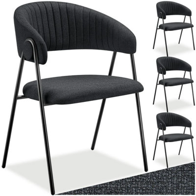 Image of Tectake Set Of 4 Dining Chair Bedano - Woven Fabric, Padded, 150 Kg Load Capacity - Black