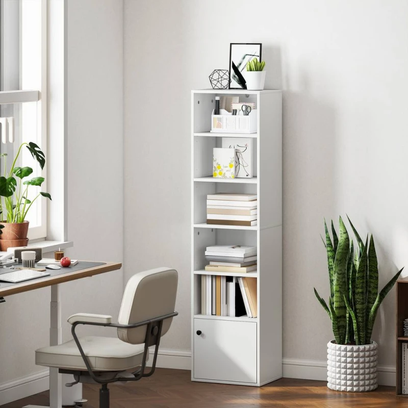 Image of HOMCOM Tall Bookcase, 6-Tier Bookshelf with 3 Adjustable Shelves, White White Unisex