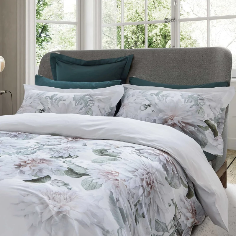 Image of Ted Baker 'Clove Floral' Cotton Duvet Cover Set in White Size: Double White Double Unisex 5016709710756