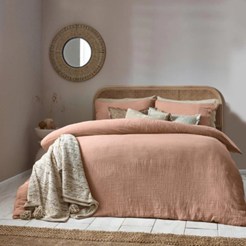 Image of Lark Cotton Muslin Duvet Cover Set Pink Clay, Pink Clay / Double