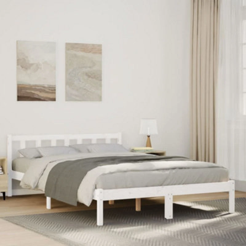 Image of Vidaxl Extra Long Bed Frame Without Mattress White 160X220 Cm Solid Wood Pine