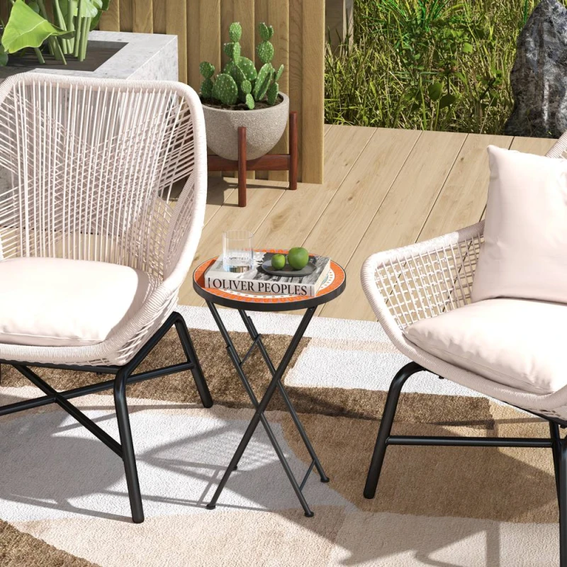 Image of Outsunny Mosaic Garden Table, 35.5cm Folding Coffee Table, Orange 84G-614V00OG