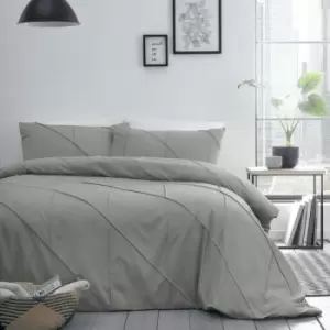 Image of Dart Pleated Boutique Duvet Cover Set, Grey, Double - Serene