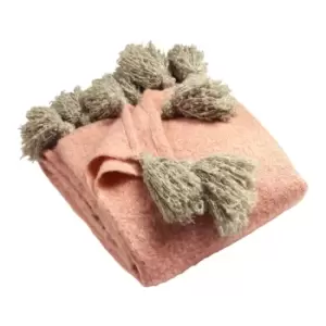 Image of Furn. Romily Throw Pom-Pom Tassel Edging Acrylic Blush Pink / Natural