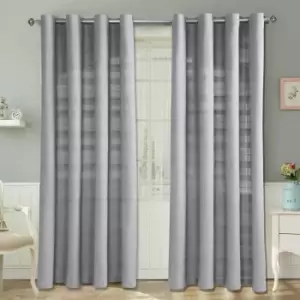 Image of Homecapes Cotton Rajput Ribbed Silver Grey Curtain Pair, 54 x 54'