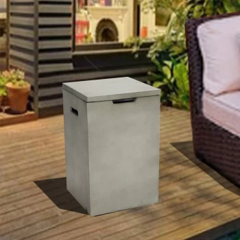 Image of Outdoor Garden Furniture Square Gas Bottle Tank Cover Storage Holder Table for up to 13kg for Gas Fire Pits, Concrete, Grey - Grey - Teamson Home
