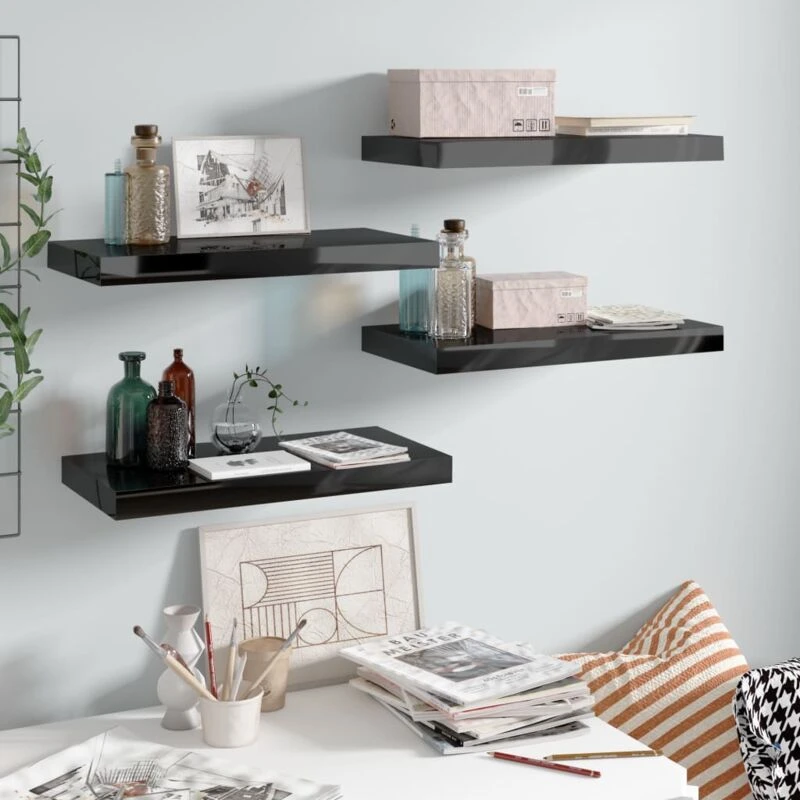 Image of VIDAXL Vidaxl - Floating Wall Shelves 4 pcs High Gloss Black 50x23x3.8cm mdf 8720286073995