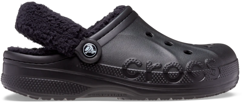 Image of Crocs Unisex Baya Lined Fuzz-Strap Clogs Black / Black W6/M5