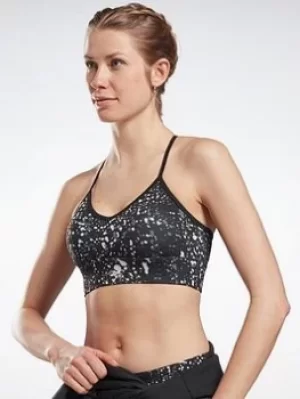 Image of Reebok Workout Ready Printed Sports Bra, Black, Size S, Women