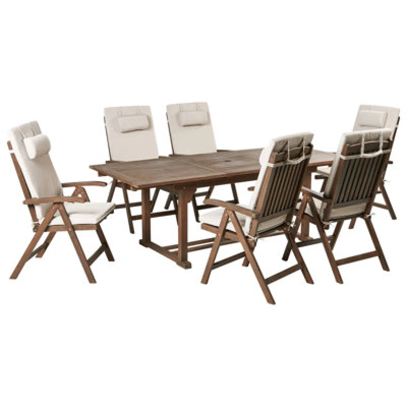 Image of Beliani Garden Dining Set 6 Seater Amantea Premium Acacia Wood Light Beige