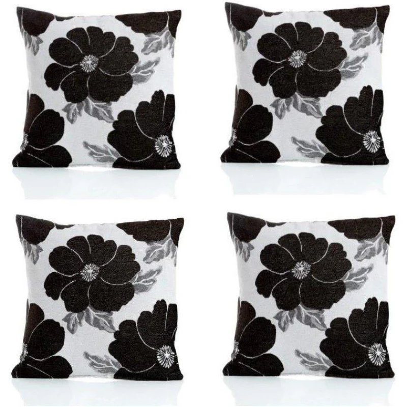 Image of Alan Symonds Poppy Chenille Cushion Set of 4 Black unisex 45x45cm