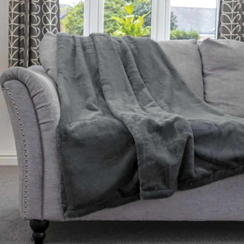 Image of Dreamcatcher Luxury Faux Fur Polyester Throw Over Blanket 160x130cm Dark Grey