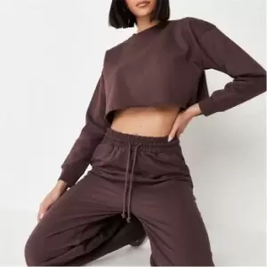 Image of Missguided Brushed Back Crop Sweatshirt - Brown