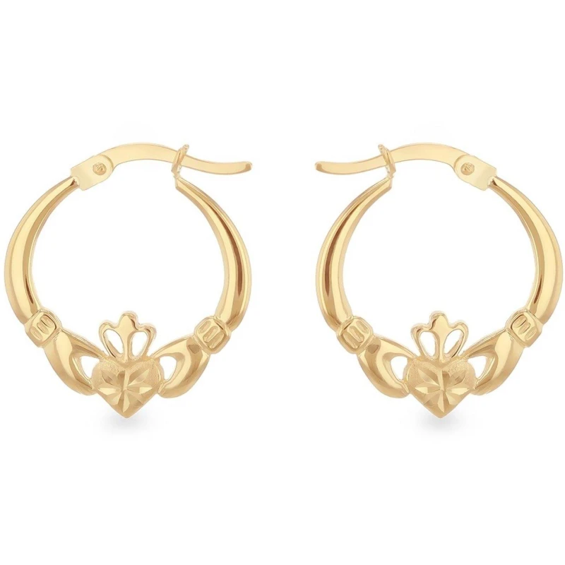 Image of Be You 9ct Gold Diamond Cut Claddagh Creole Earring Yellow Gold female One Size