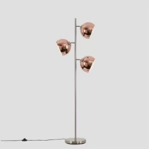 Image of Elliot Satin Nickel 3 Way Floor Lamp with Copper Shades