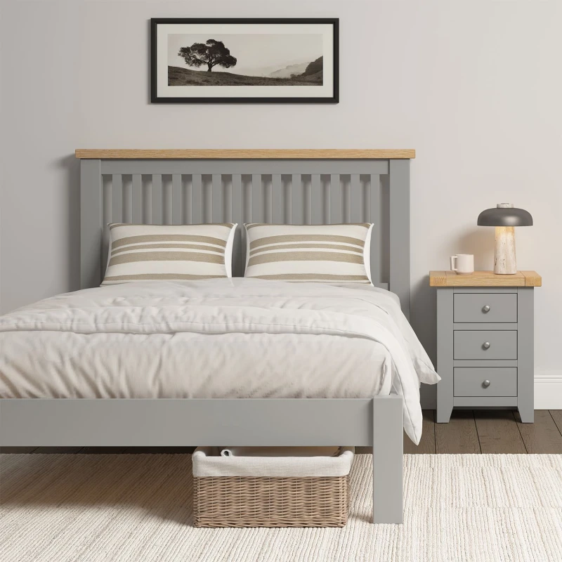 Image of Seconique Windsor 4'6" Double Bed Frame Pebble Grey With Oak Trim Part Assembled