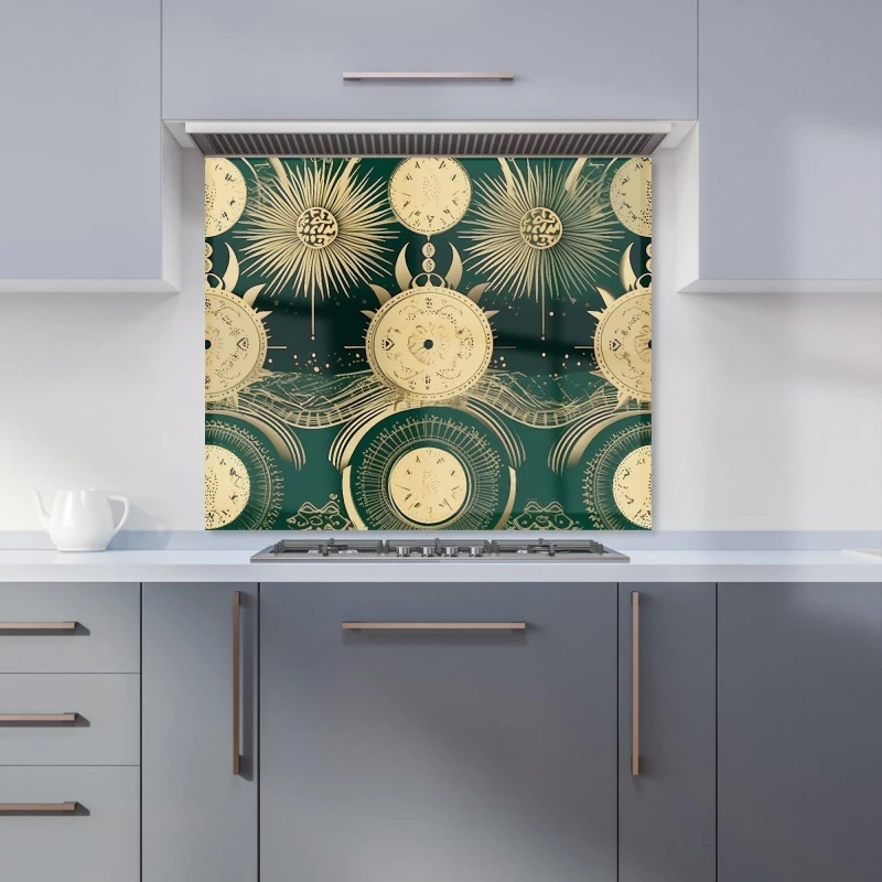 Image of Warren Reed - Designer Green Moon & Sun Abstract Pattern Kitchen Splashback Size: 700mm x 650mm Green Unisex 700mm x 650mm