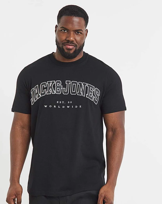 Image of jack & jones Jack & Jones Caleb Logo T-Shirt - Black - JACK & JONES - Size: L(47) Black Male L(47) LP97902