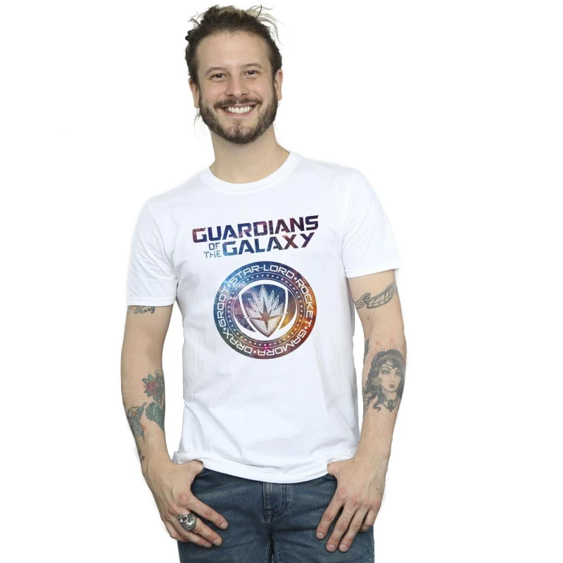 Image of Marvel Marvel Men Guardians Of The Galaxy Stars Fill Logo T-Shirt in White Size: Small White S Male 5063153467682