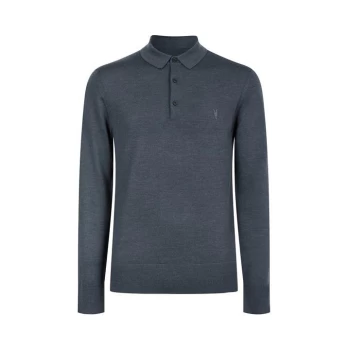 Image of AllSaints Mode Long Sleeve Polo Shirt - Blue