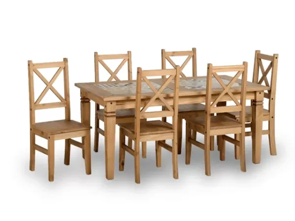 Image of Seconique Salvador Waxed Pine and Tile Dining Table and 6 Chair Set