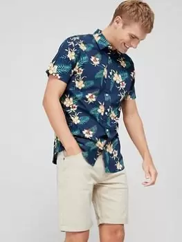 Image of Jack & Jones Bec Floral Printed Short Sleeve Shirt - Navy, Size S, Men
