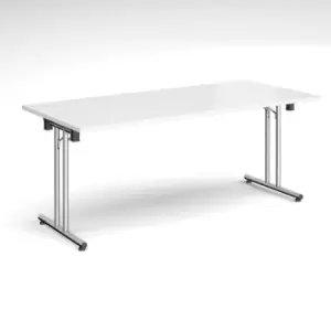 Image of Rectangular folding leg table with chrome legs and straight foot rails 1800mm x 800mm - white