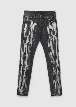 Image of Purple Brand Mens Black Spill Bleach Paint Jeans In Black