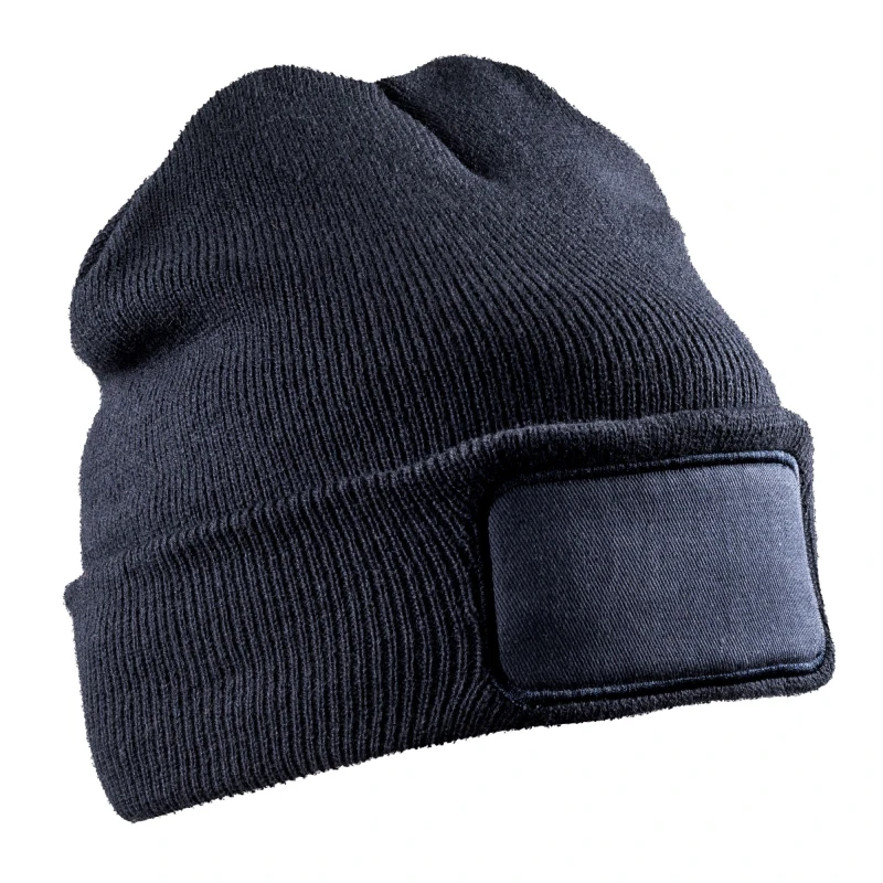 Image of Result Result Men Double Knit Printer Patch Beanie in Navy Navy One Size Male 5063417941644