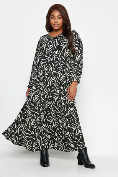 Image of Yours Yours Curve Plus Size Zebra Print Midaxi Dress Black