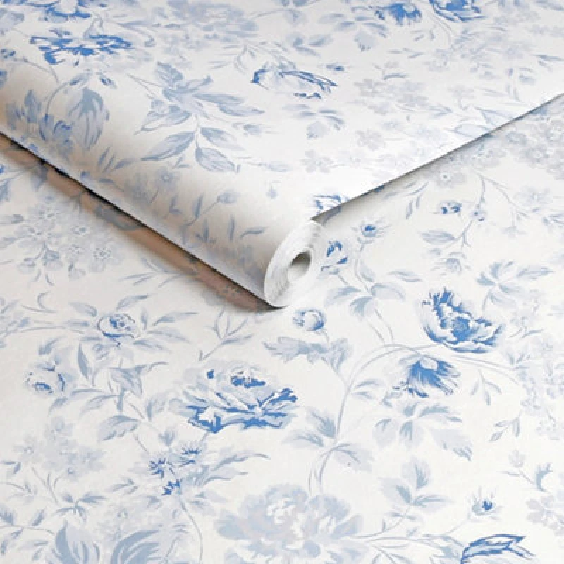 Image of Shabby Chic by Rachel Ashwell Romantic Rose Blue Floral Wallpaper Wallpaper One Size Blue 71539818000