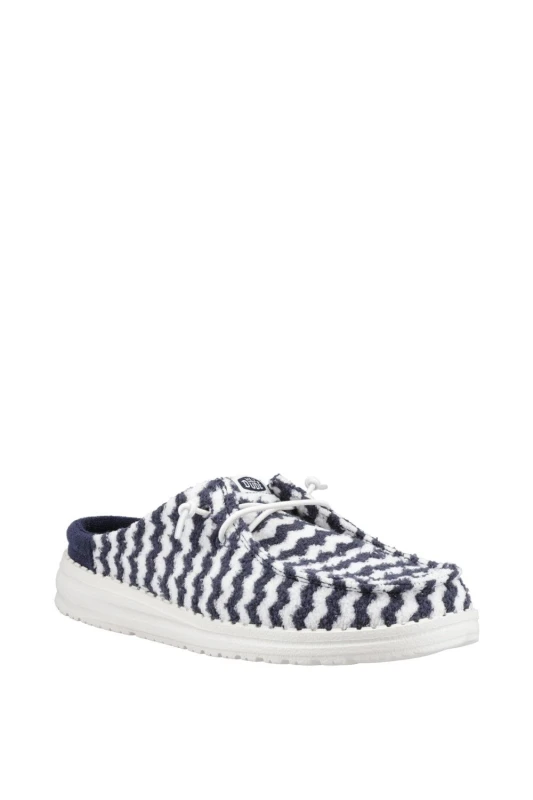 Image of HEYDUDE Womens Wendy Slip Terry Stripe Mule in Navy Size: 4 Navy Female 4
