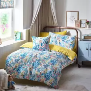 Image of Peter Rabbit Florelli Multi Floral Duvet Cover and Pillowcase Set Ochre
