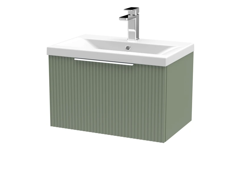 Image of Balterley Fluted Wall Hung 1 Drawer Vanity Basin Unit & Basin 600mm, Satin Green Green Unisex