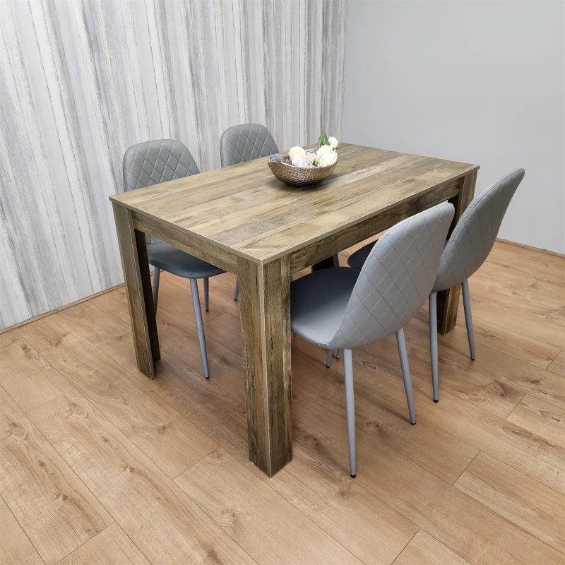 Image of KOSY KOALA Dining Set of 4 Dining Table & 4 Grey Gem Patterned Stitiched Chairs in Brown Brown Unisex