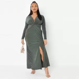 Image of Missguided Plus Size Knot Front Slinky Maxi Dress - Green