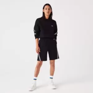 Image of Mens Lacoste Printed Bands Brushed Fleece Shorts Size 4 - M Black