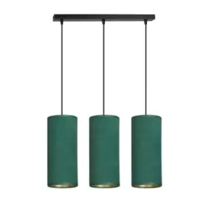 Image of Bente Black Bar Pendant Ceiling Light with Green Fabric Shades, 3x E14