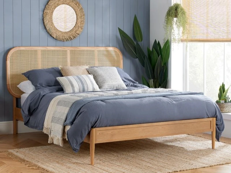 Image of Birlea Elina Rattan and Oak Wooden Bed Frame - 5ft King Size