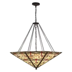 Image of Dragonfly Tiffany 8 Light Inverted Ceiling Pendant Bronze, Beige