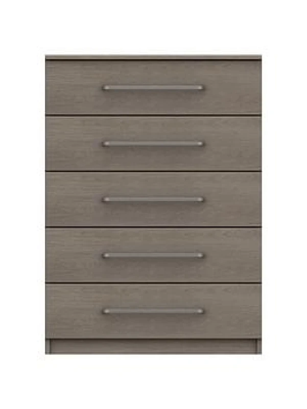 Image of One Call Reims 5 Drawer Chest Ready Assembled Dark Grey Oak, Grey MNDGOC5