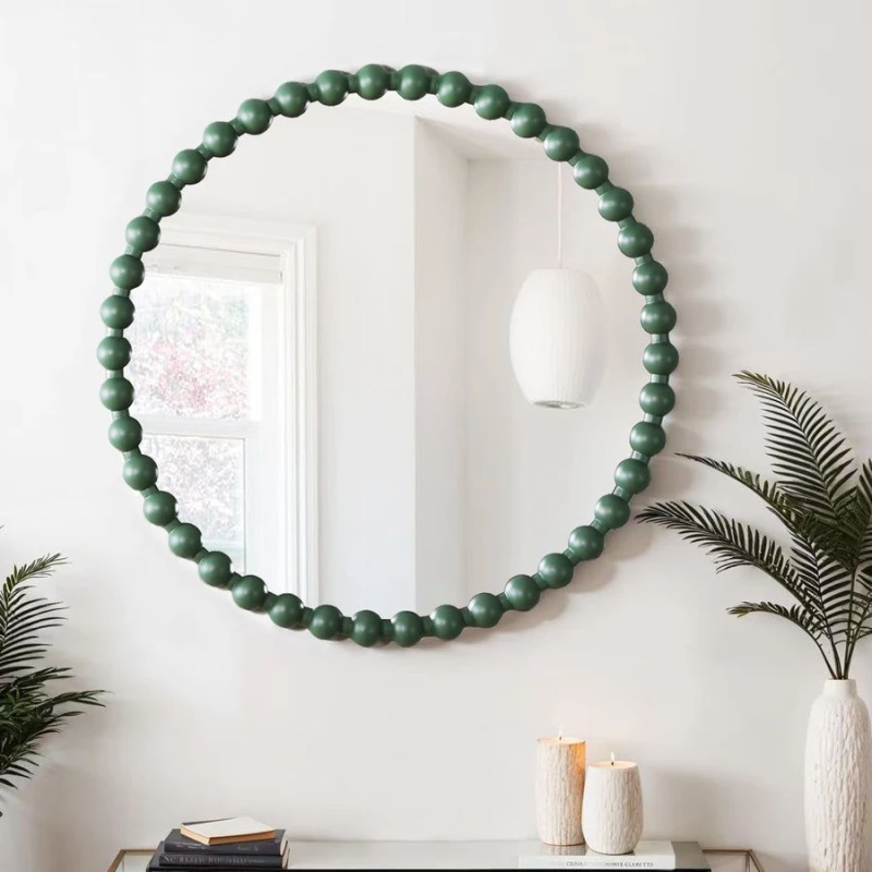 Image of Home Garden Direct Como - Large Round Beaded Wall Mirror 90cm in Green Green Unisex
