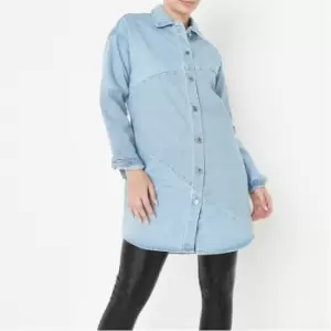 Image of Missguided Colourblock Denim Shirt Co Ord - Blue