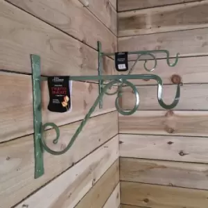 Image of Pack of 2 Tom Chambers Heavy Duty Handcrafted Metal 35cm Sage Green Twisted Wall Bracket Hook For Garden Patio Hanging Basket Planter Bird Feeder