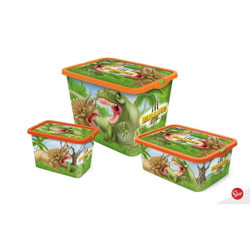 Image of Toy Set Of 3 Dinosaur Storage Boxes Light Green
